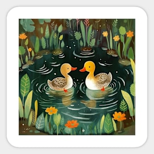 Two duck play in the rivers Sticker